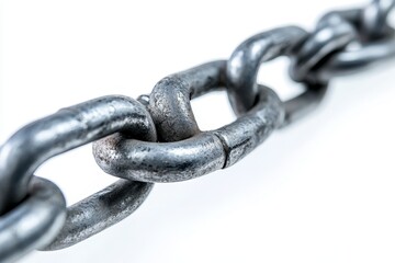 Obraz premium The link of a metallic chain is broken, isolated on a white background