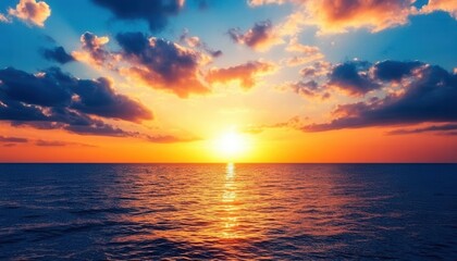 Fototapeta premium Dramatic Ocean Sunset with Colorful Clouds