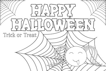 Fun Halloween coloring page featuring a smiling spider in a web. Perfect activity for kids to enjoy during the spooky season.