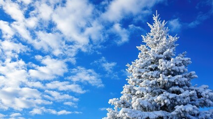 A vivid blue sky with prominent white clouds arranged to resemble a Christmas tree, adding a cheerful and seasonal touch to the scene.