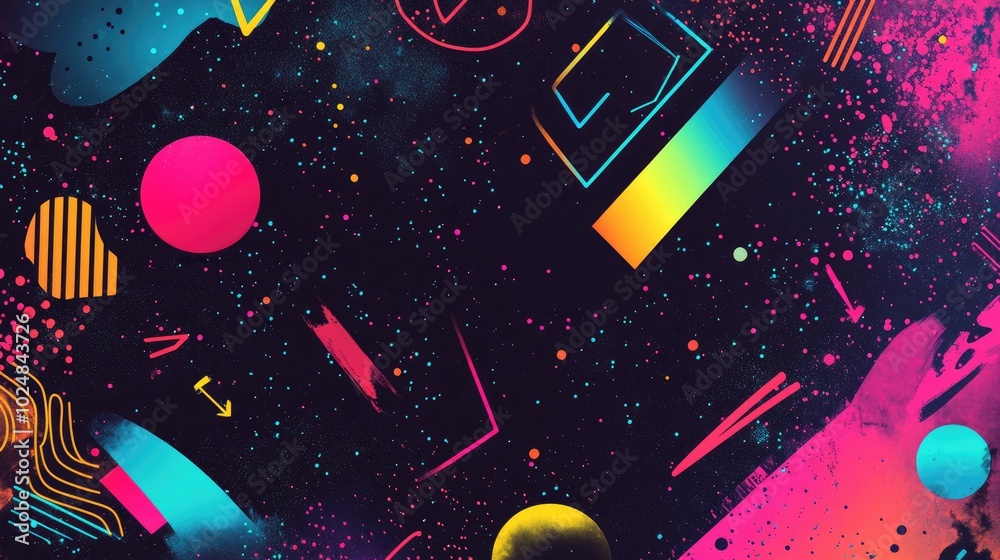 Fototapete nostalgic 90s background with a mix of geometric shapes, neon splashes, and retro vibes, offering lo