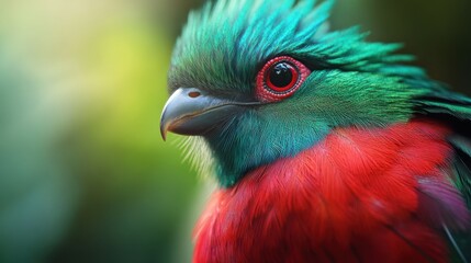 Vibrant Close-Up of Colorful Bird with Red and Green Plumage