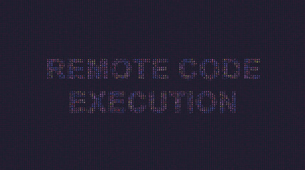 Cybersecurity concept remote code execution on foreground screen, ASCII style in a code development editor. Vulnerability and attack on colored code editor. Text in English, English text