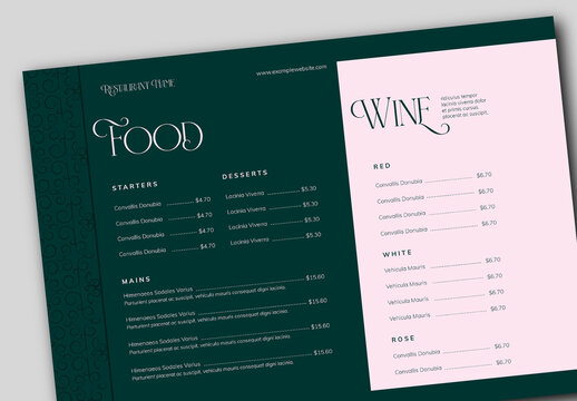 Green and Pink Elegant Restaurant Menu