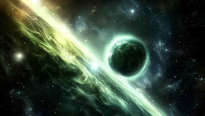 Obraz premium A captivating piece of space art, depicting celestial bodies, galaxies, and vibrant cosmic colors. This artwork inspires wonder and curiosity about the universe and the mysteries of space.