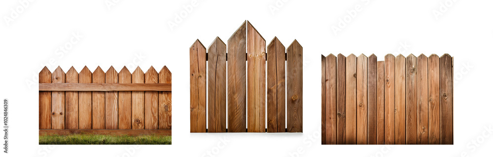 Poster three sections of a wooden fence with pointed tops.