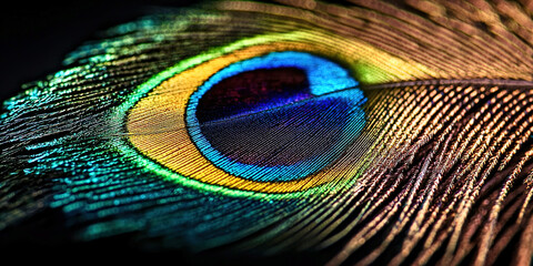 Fototapeta premium A close up of a peacock feather with a blue and yellow center