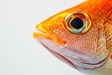 Mystic portrait of Lane Snapper in studio, copy space on right side, Close-up View, isolated on white background