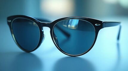 A solitary pair of stylish sunglasses resting on a smooth surface, highlighting their modern design, isolated on white background. 