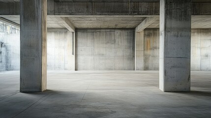 Industrial building with concrete walls and empty surrounding space for text. No people or activity