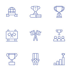 Winner icons set. Thin Line style, editable stroke. cup, formula one, award, flags, medal, trophy, rating