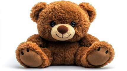Obraz premium A solitary soft toy bear, showcasing its cuddly appearance and charm, isolated on white background. 
