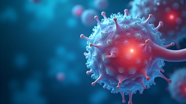 Blue cells on microscop abstract background