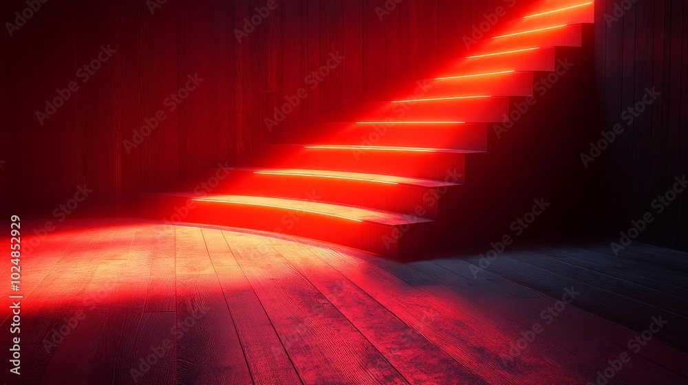 Sticker A staircase with red lights illuminating it