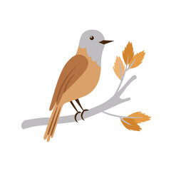 Сute little bird is sitting on a branch. Vector illustration on a white background.