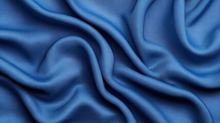 Fototapeta premium Close-up of smooth blue fabric with elegant folds and soft texture, showcasing the luxurious pattern of draped cloth.