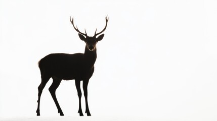 Silhouette of a deer standing still, its black figure sharply defined against a bright white background, highlighting minimalism and grace.