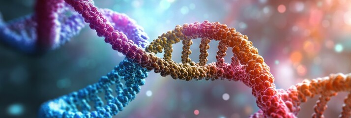Vibrant DNA Sequencing Display, intricate genetic codes illuminated in vivid colors, showcasing the complexity of life at a molecular level.