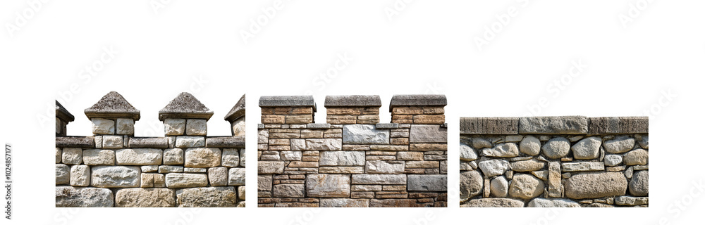 Aufkleber three sections of stone wall with different sizes and textures.