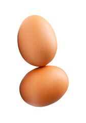 Top view of two fresh brown chicken eggs in stack isolated on white background with clipping path