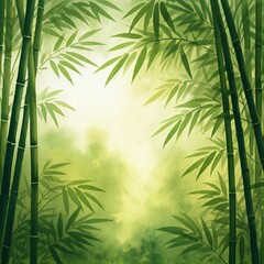 Dense bamboo with sparse areas in the middle, in watercolor style.