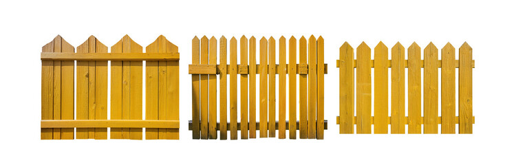A yellow wooden fence with pointed top slats.