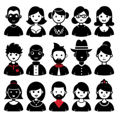 People or User icon 25 set black silhouette Vector illustration