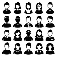 People or User icon 25 set black silhouette Vector illustration