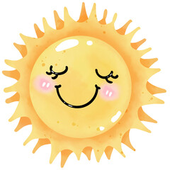 Hand-painted watercolor painting of the sun for use as an illustration.