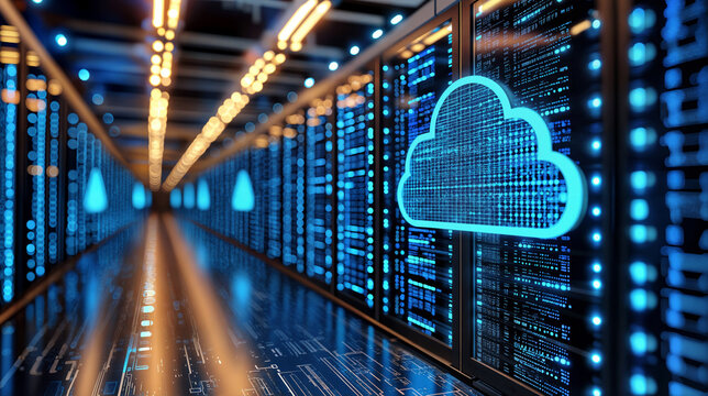 abstract clouds in a server room, visualization of cloud computing