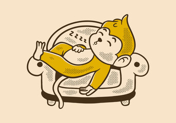 Monkey mascot character design sleep on the sofa