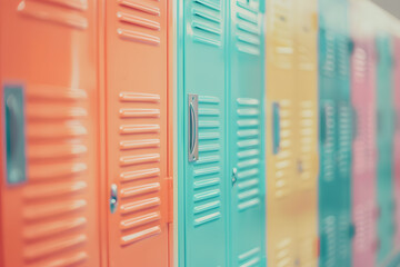 Fototapeta premium Row of High School Lockers | Symbolising Student Life and School Culture