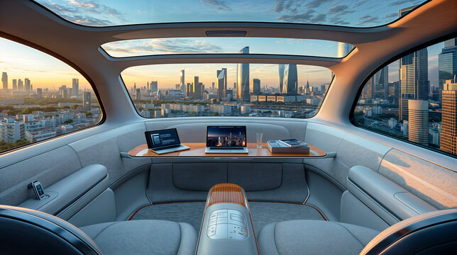 interior of an autonomous car, concept of mobility of the future