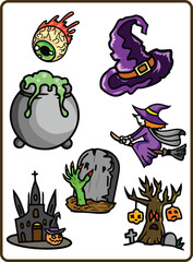 Art & Illustration Happy Halloween Day element background vector. Adorable halloween festival illustration elements for decoration, prints