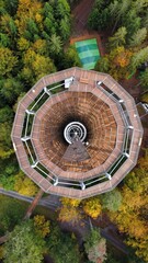 Fototapeta premium Looking down spiral ramp in black forest during autumn