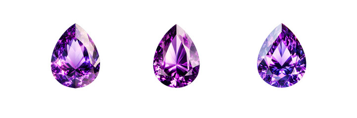 Fototapeta premium Set of Purple pear-shaped gemstone, isolated over on transparent white background
