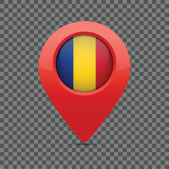 Fototapeta premium Romanian Flag pin for maps and navigation systems to mark current location. User Interface icon design. Vector illustration.