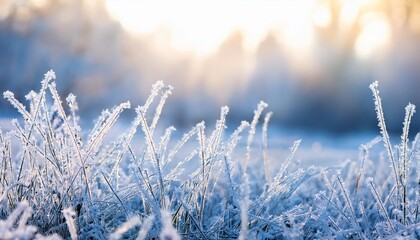 beautiful winter background with a plants covered with hoarfrost