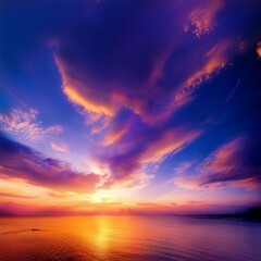 the morning sky looks like a bright golden and blue purple sky