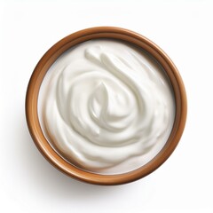 white ceramic bowl of skyr yoghurt isolated on white from above