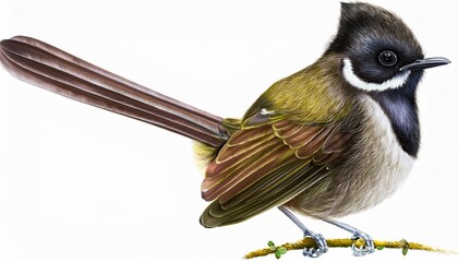 Fototapeta premium new zealand fantail bird oil painting with white background