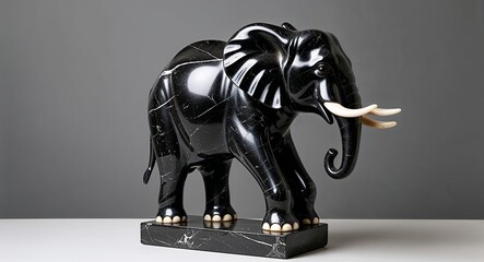 Elephant marble statue closeup on plain black background