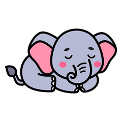 Cute Sleeping Elephant Cartoon Illustration Vector