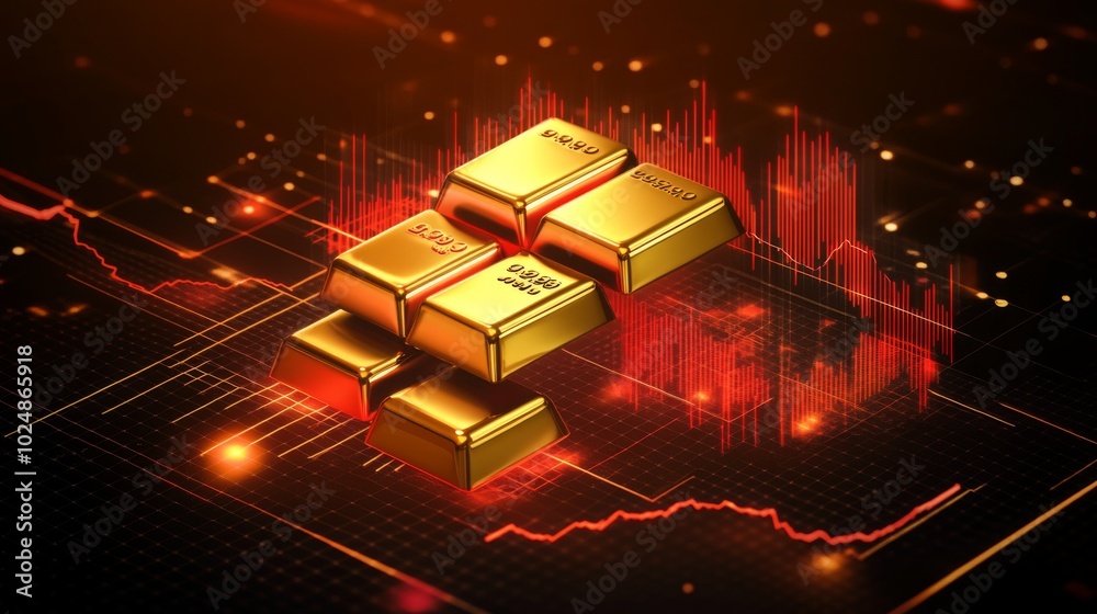 Aufkleber gold bars on market graph with dynamic background