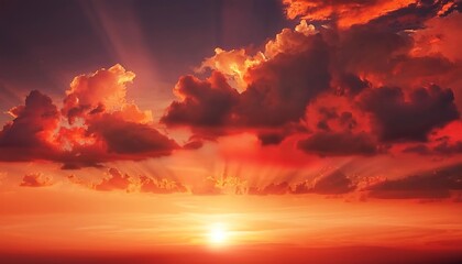red sky clouds and sun sunset background