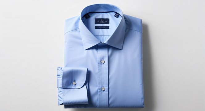 Light blue slim fit dress shirt with French cuffs on plain white background