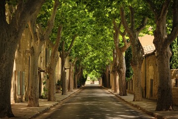 Fototapeta premium Tree Lined Street in Saint-Remy-de-Provence, a Charming French Village