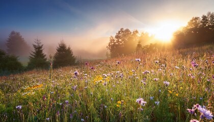 Naklejka premium mystical meadow with wildflowers in full bloom