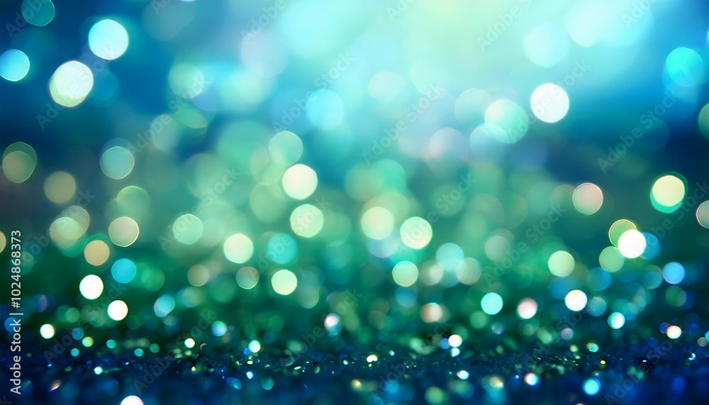 Sticker shining abstract blue green background with bokeh effect