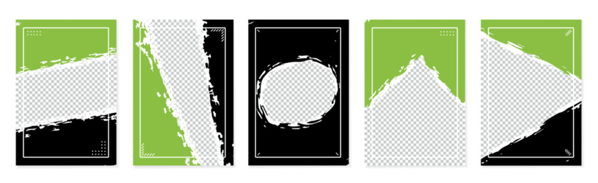 Black and green grunge posters, banners for notes, ad or announcement with place for photos. Vector illustration.